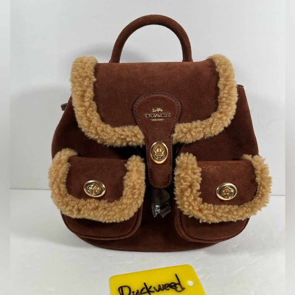 Coach Hadley Backpack Vintage Brown Multi Suede, Shearling & Smooth Leather NWT